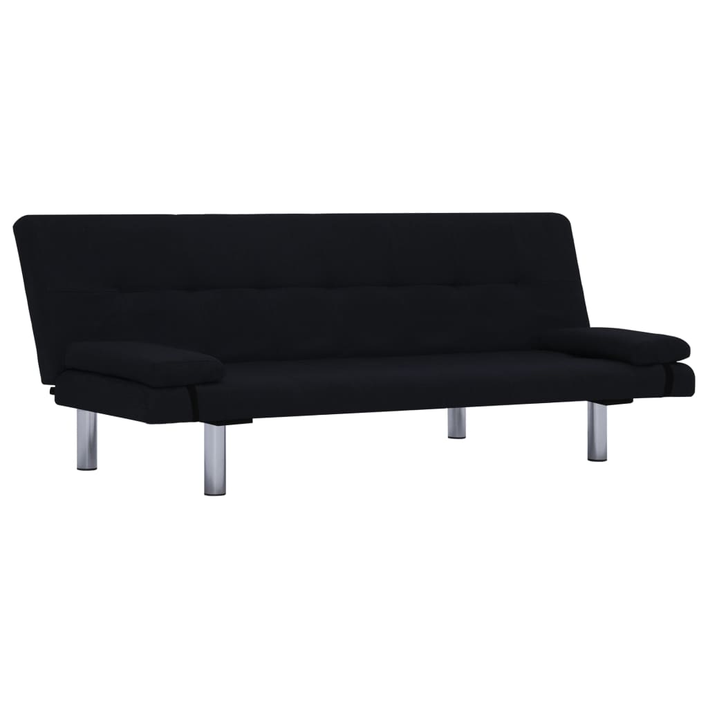 Sofa Bed with Two Pillows Black Polyester - Newstart Furniture