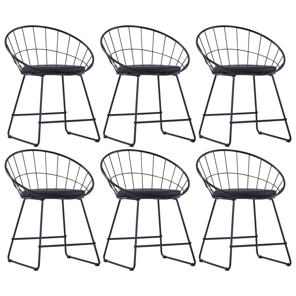 Dining Chairs with Faux Leather Seats 6 pcs Black Steel - Newstart Furniture