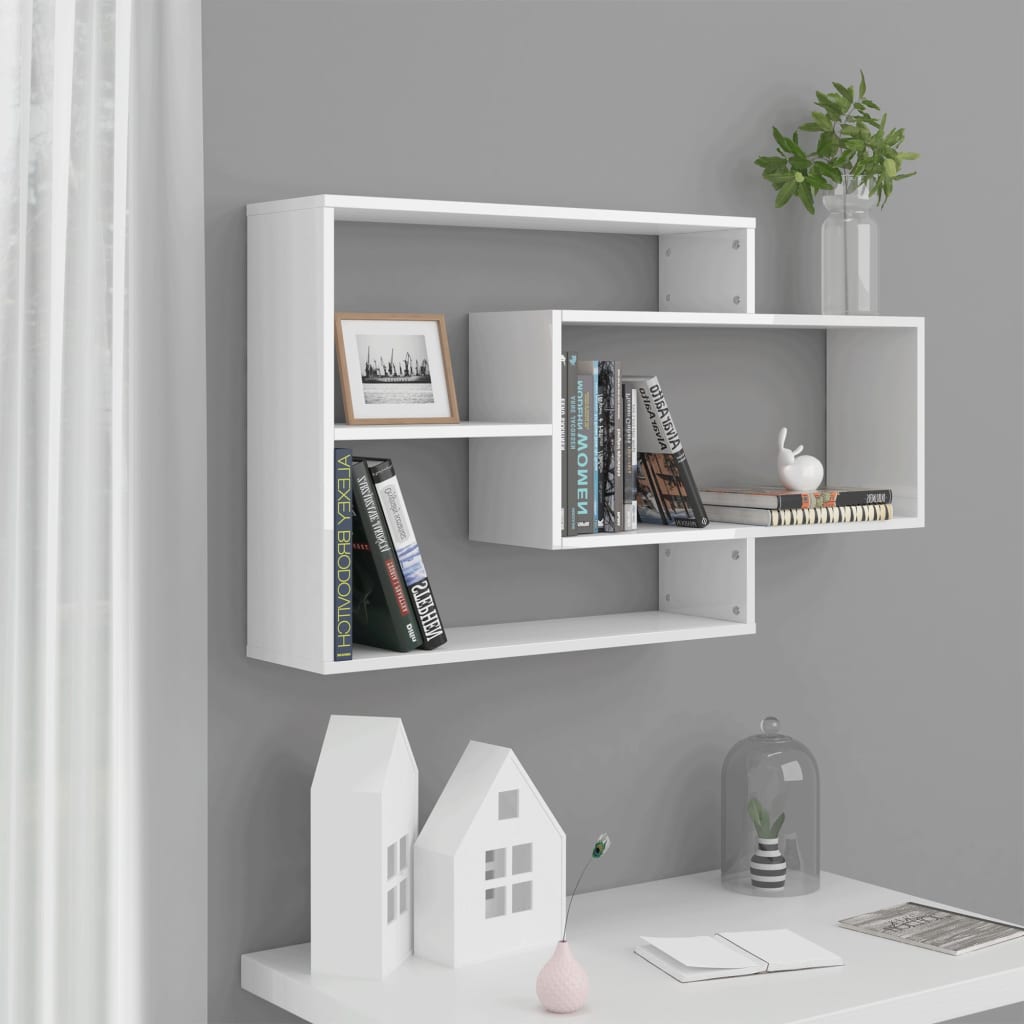 Wall Shelves High Gloss White 104x20x58.5 cm Engineered Wood - Newstart Furniture