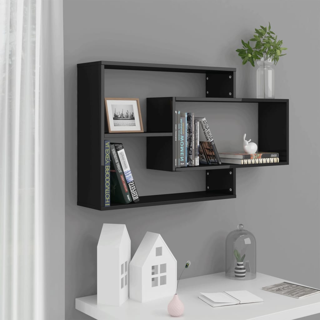 Wall Shelves High Gloss Black 104x20x58.5 cm Engineered Wood - Newstart Furniture