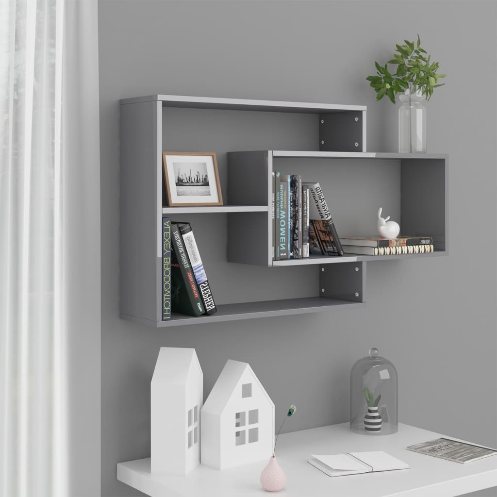 Wall Shelves High Gloss Grey 104x20x58.5 cm Engineered Wood - Newstart Furniture