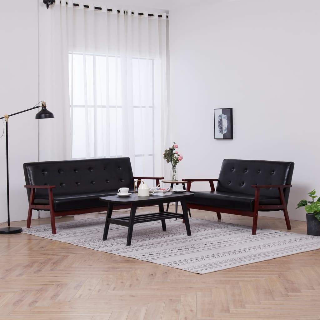 Sofa Set 2 Piece Black Faux Leather - Newstart Furniture