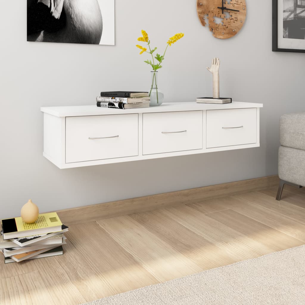 Wall-mounted Drawer Shelf White 88x26x18.5 cm Engineered Wood - Newstart Furniture
