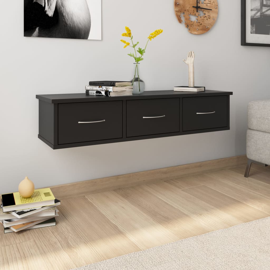 Wall-mounted Drawer Shelf Black 88x26x18.5 cm Engineered Wood - Newstart Furniture