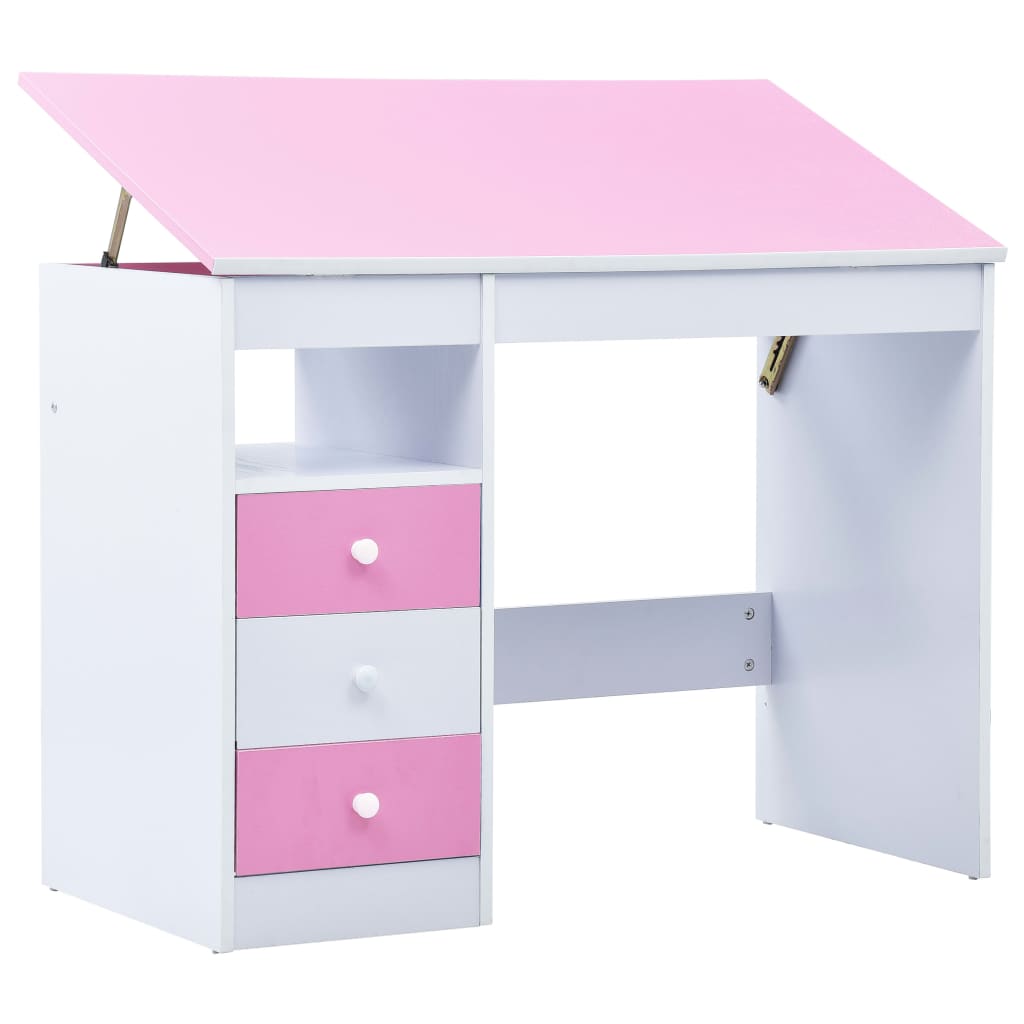 Children Drawing Study Desk Tiltable Pink and White - Newstart Furniture