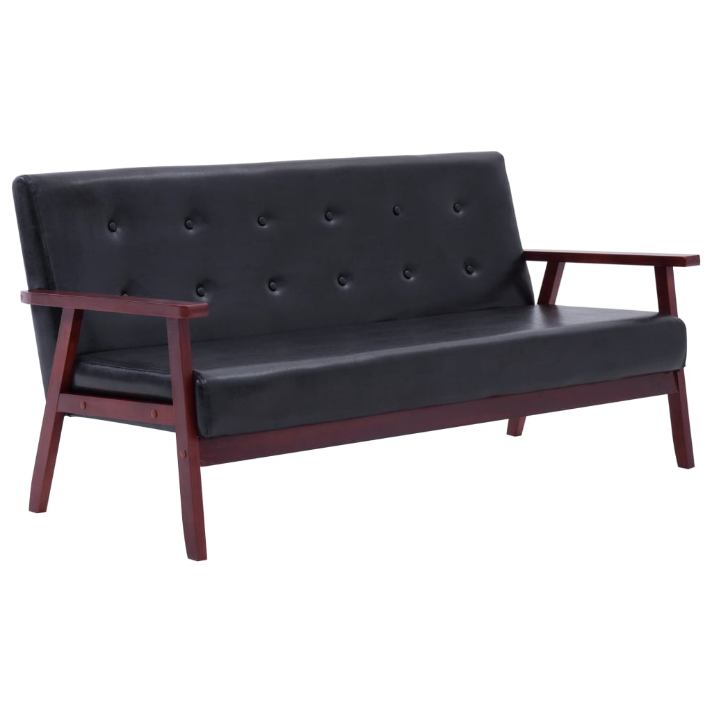 Sofa Set 3 Piece Black Faux Leather - Newstart Furniture