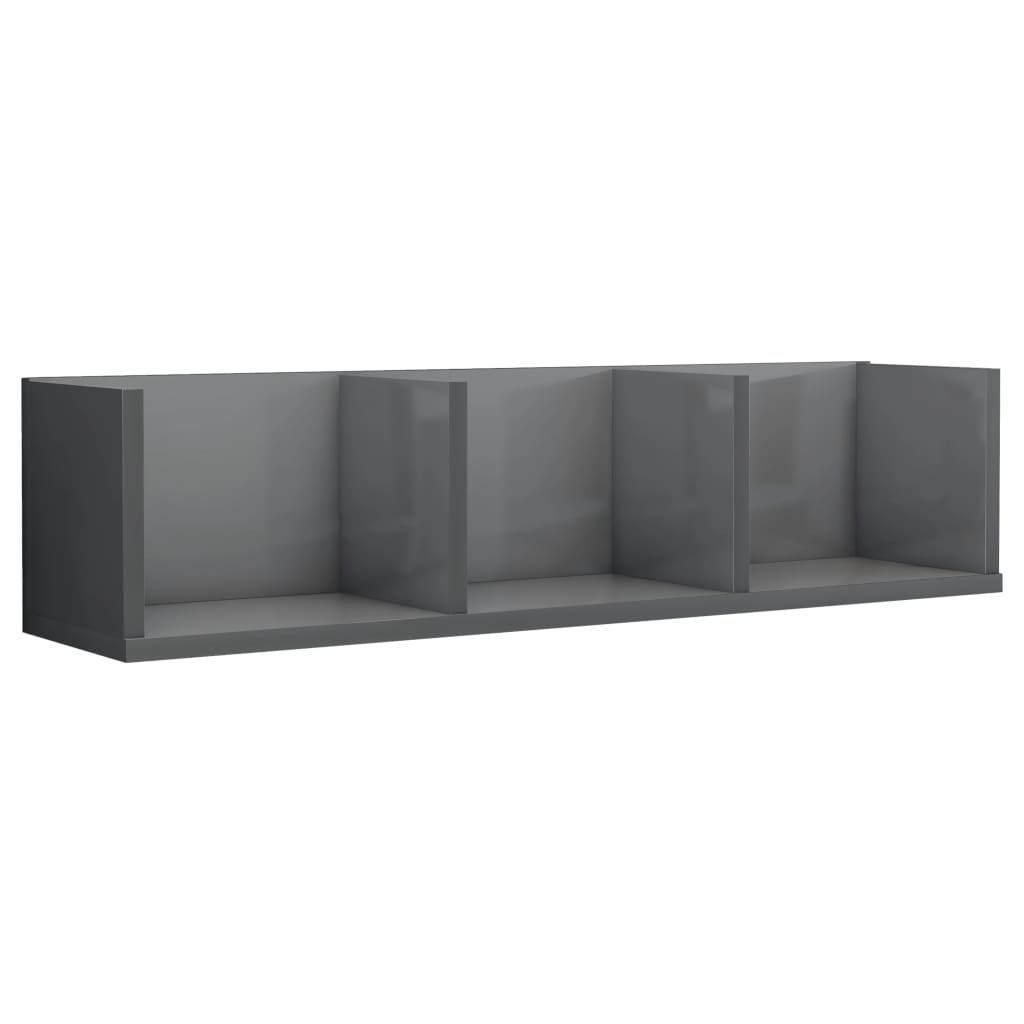 CD Wall Shelf High Gloss Grey 75x18x18 cm Engineered Wood - Newstart Furniture