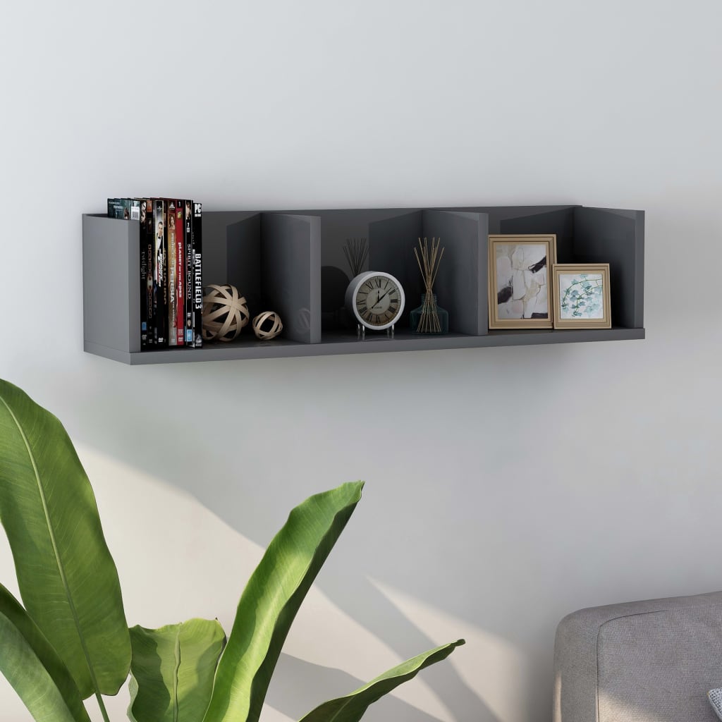 CD Wall Shelf High Gloss Grey 75x18x18 cm Engineered Wood - Newstart Furniture