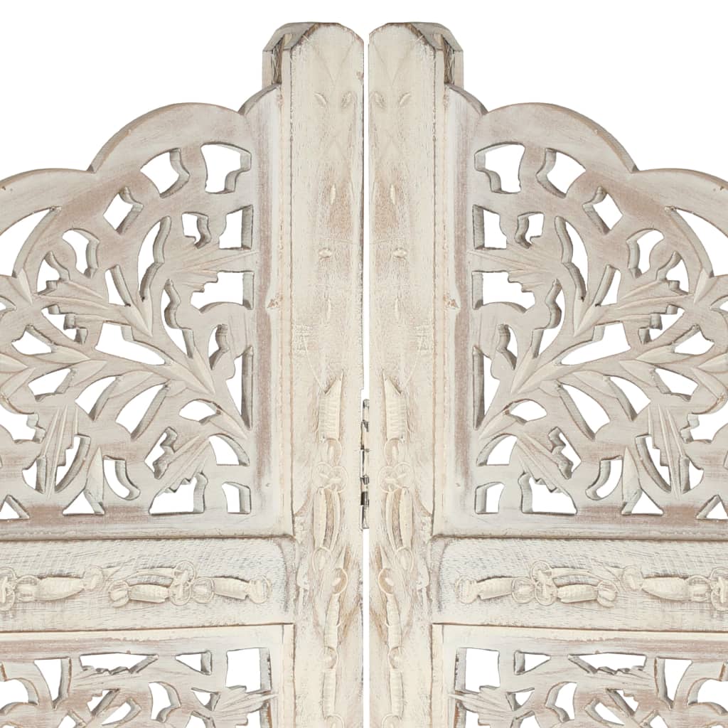 Hand carved 4-Panel Room Divider White 160x165 cm Solid Mango Wood