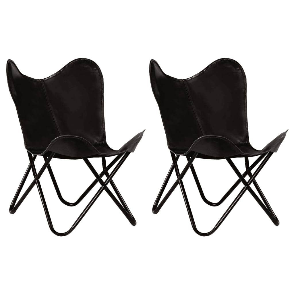 Butterfly Chairs 2 pcs Black Kids Size Real Leather - Newstart Furniture