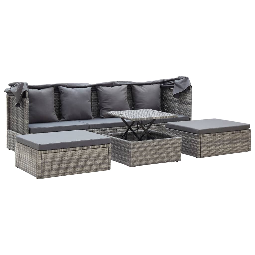 Garden Lounge Bed with Roof Mixed Grey Poly Rattan - Newstart Furniture