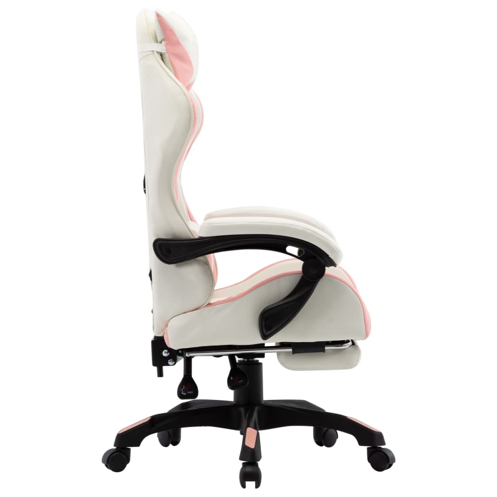 Racing Chair with Footrest Pink and White Faux Leather - Newstart Furniture