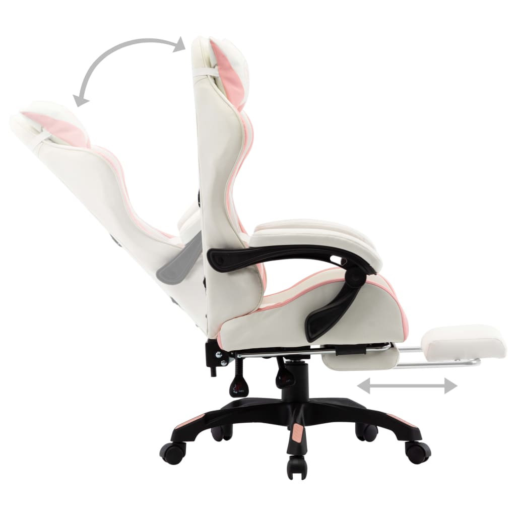 Racing Chair with Footrest Pink and White Faux Leather - Newstart Furniture