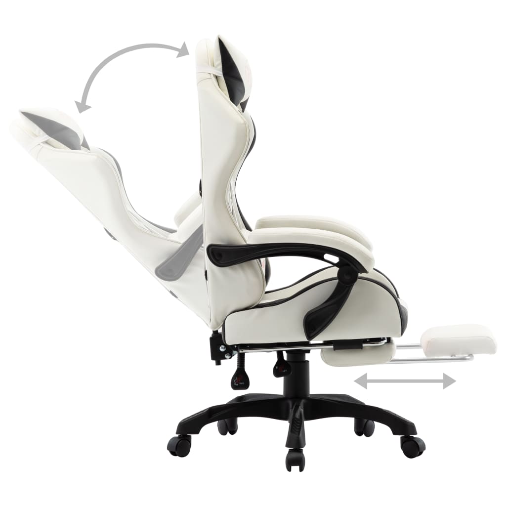 Racing Chair with Footrest Black and White Faux Leather - Newstart Furniture