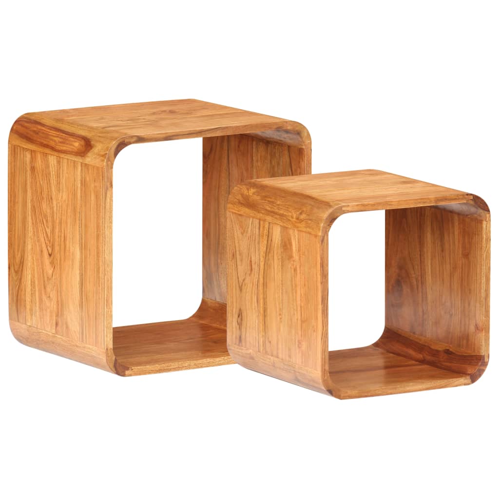 Side Tables 2 pcs Solid Acacia Wood Honey Finish - Newstart Furniture