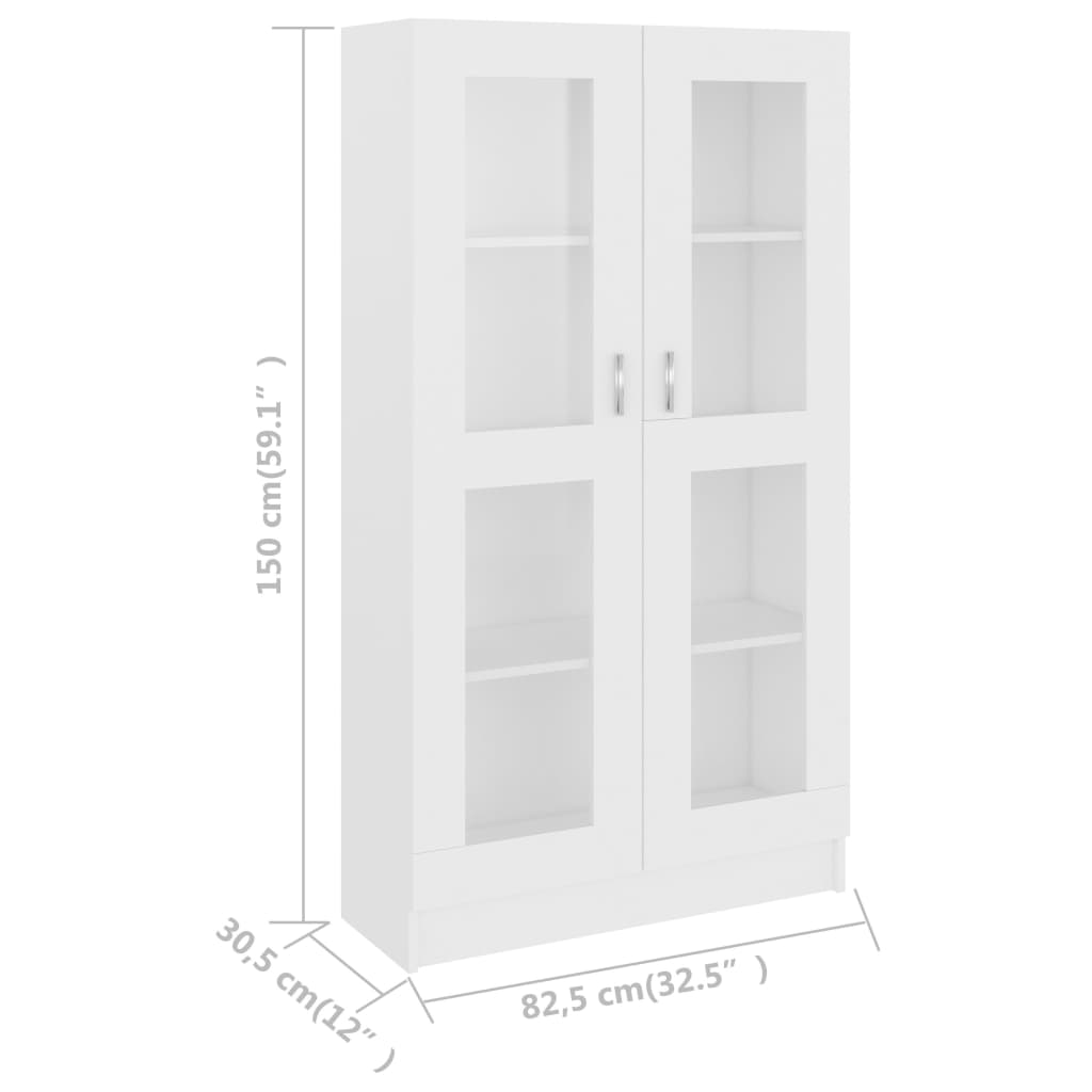 Vitrine Cabinet White 82.5x30.5x150 cm Engineered Wood - Newstart Furniture