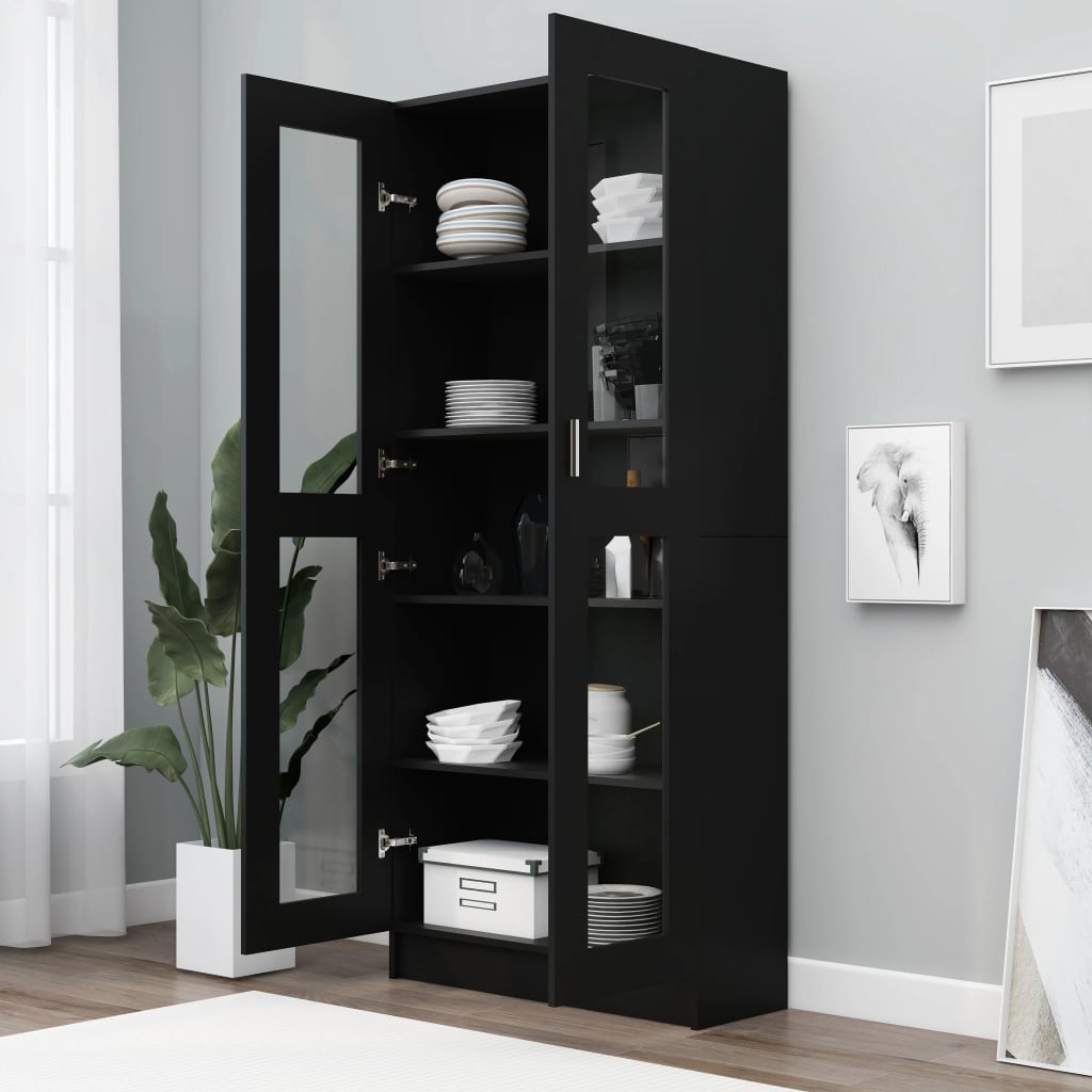 Vitrine Cabinet Black 82.5x30.5x185.5 cm Engineered Wood - Newstart Furniture