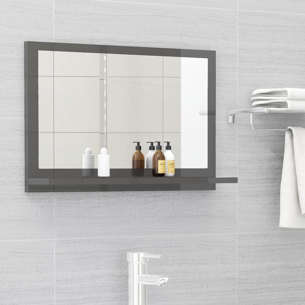 Bathroom Mirror High Gloss Grey 60x10.5x37 cm Engineered Wood - Newstart Furniture