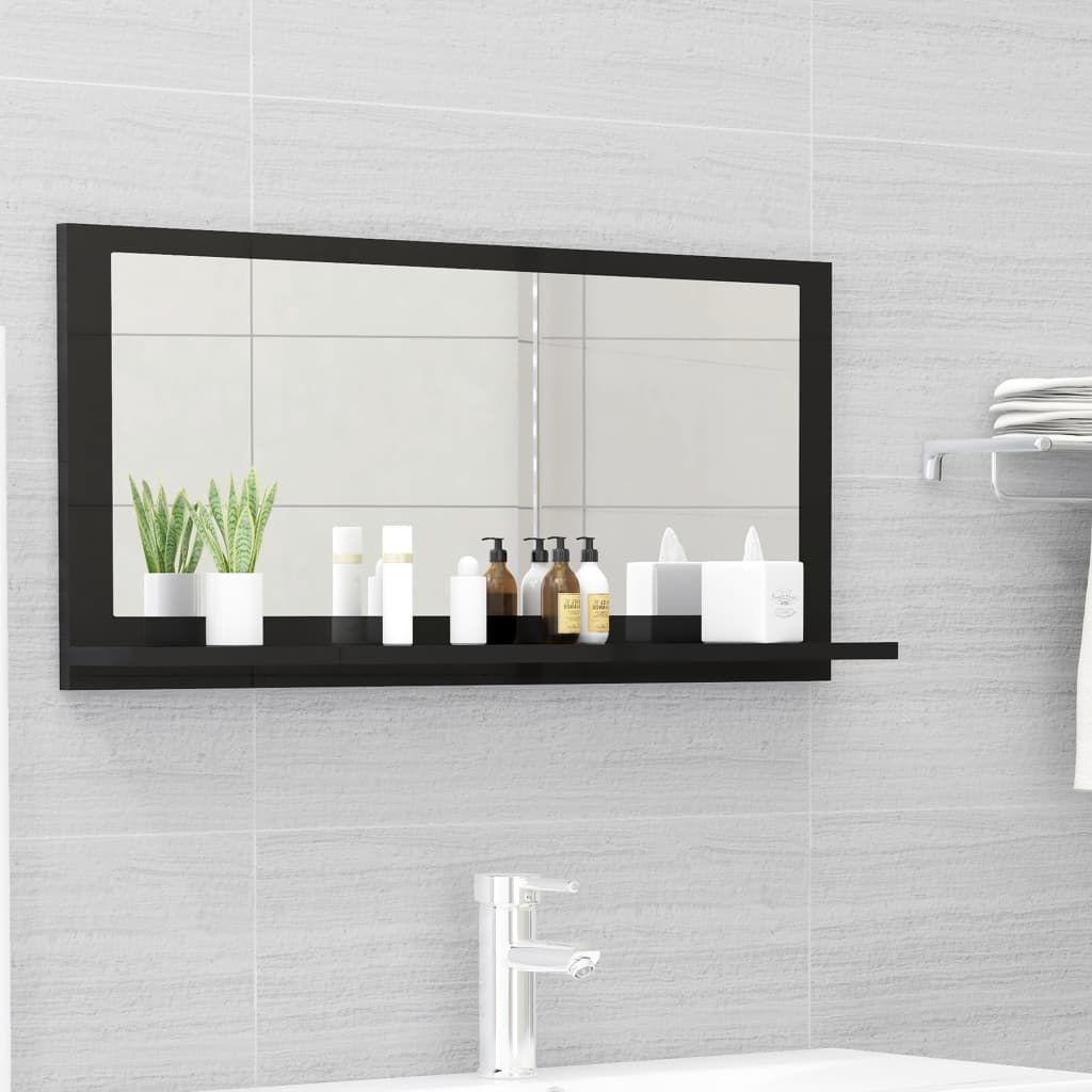 Bathroom Mirror High Gloss Black 80x10.5x37 cm Engineered Wood - Newstart Furniture
