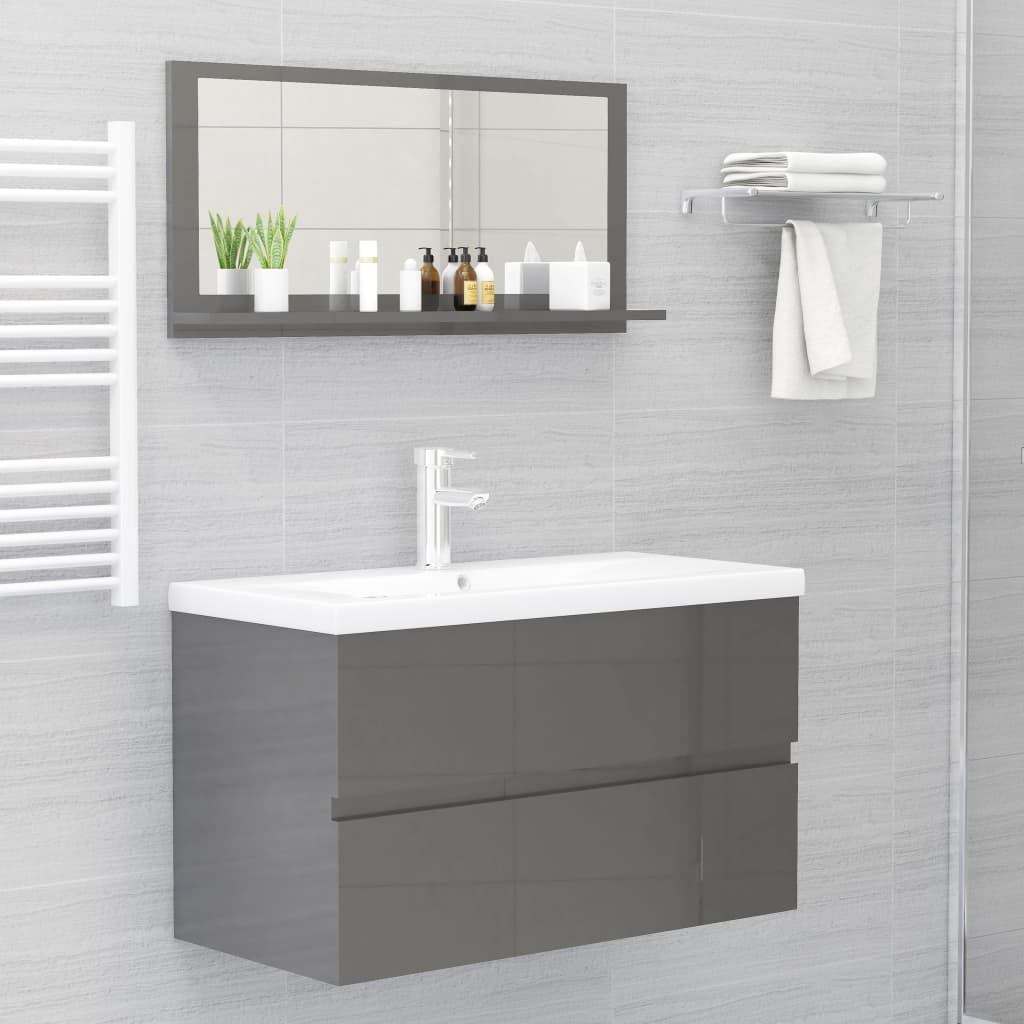 Bathroom Mirror High Gloss Grey 80x10.5x37 cm Engineered Wood - Newstart Furniture