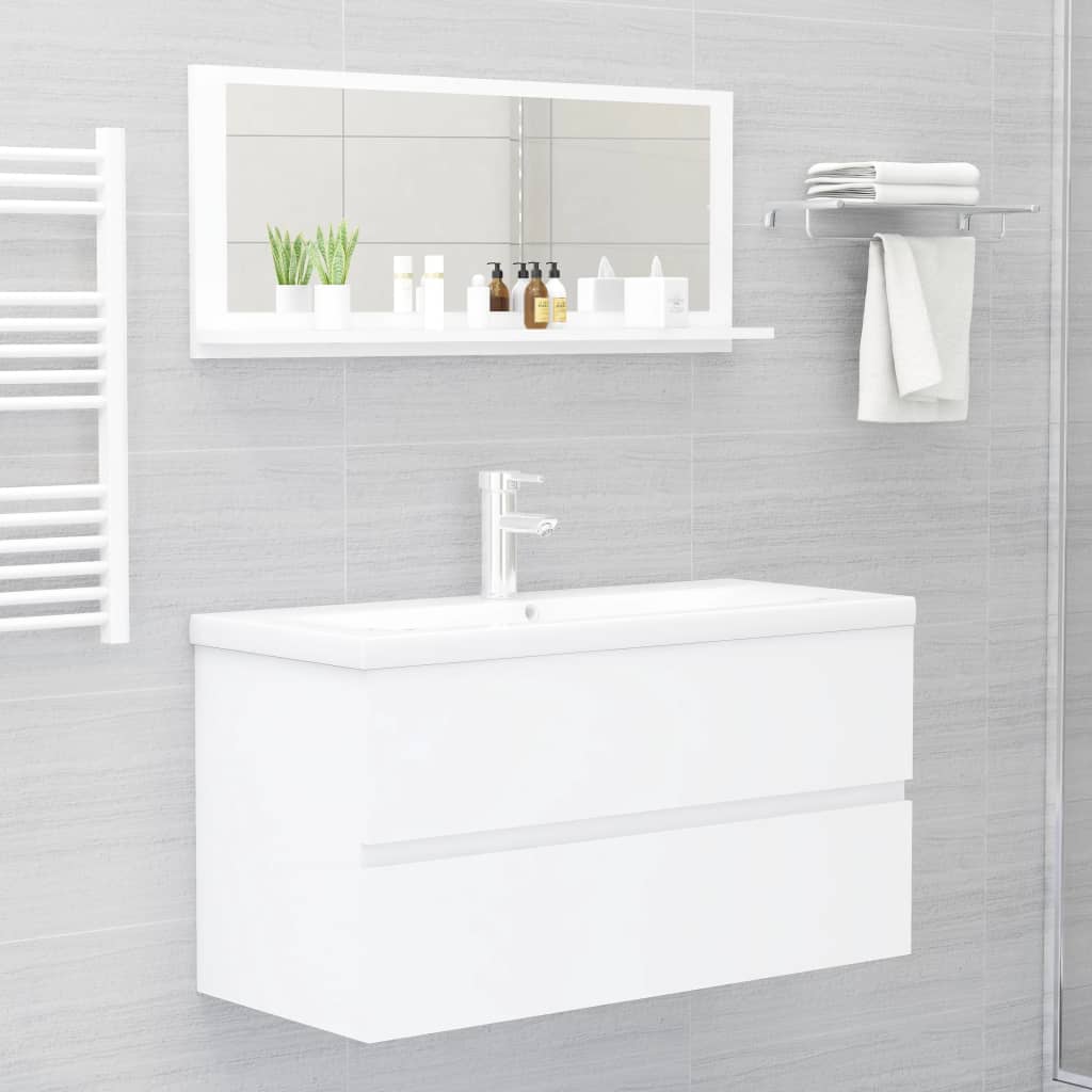 Bathroom Mirror White 90x10.5x37 cm Engineered Wood - Newstart Furniture