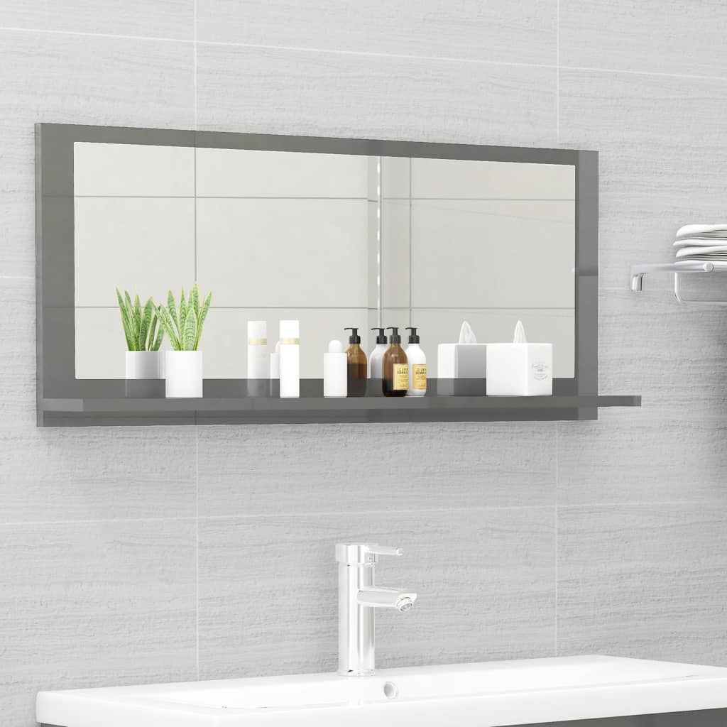 Bathroom Mirror High Gloss Grey 90x10.5x37 cm Engineered Wood - Newstart Furniture