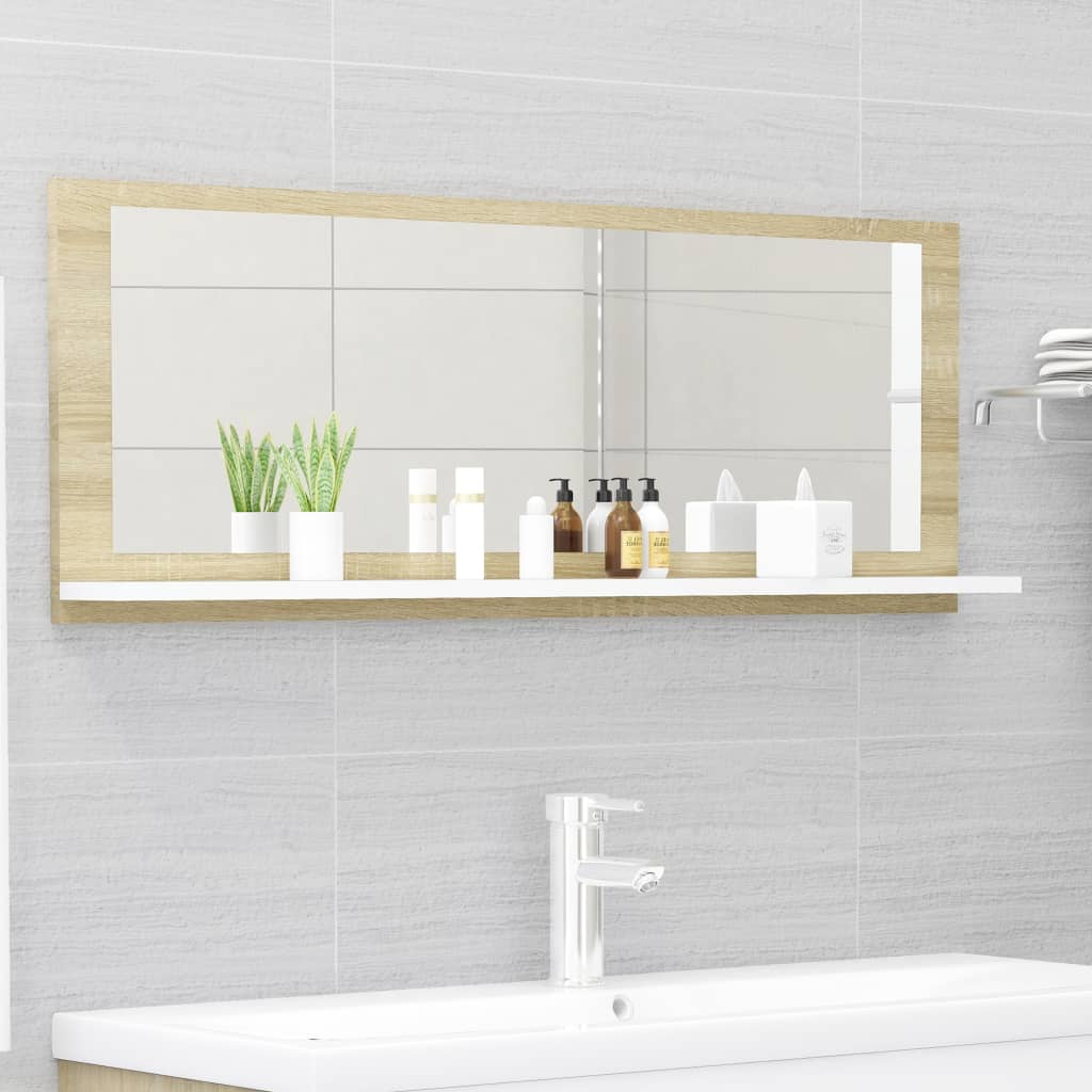 Bathroom Mirror White and Sonoma Oak 100x10.5x37 cm Engineered Wood - Newstart Furniture