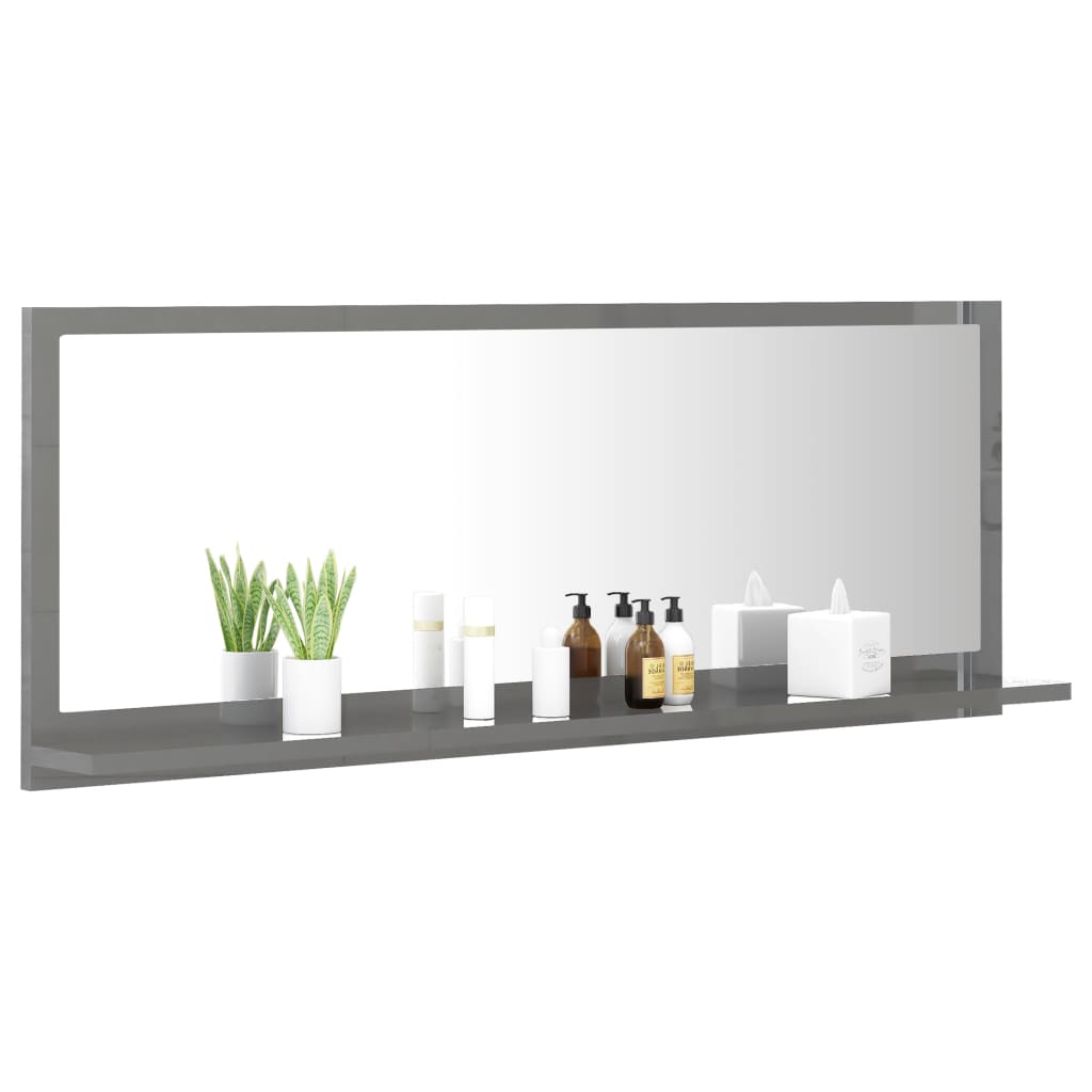 Bathroom Mirror High Gloss Grey 100x10.5x37 cm Engineered Wood - Newstart Furniture