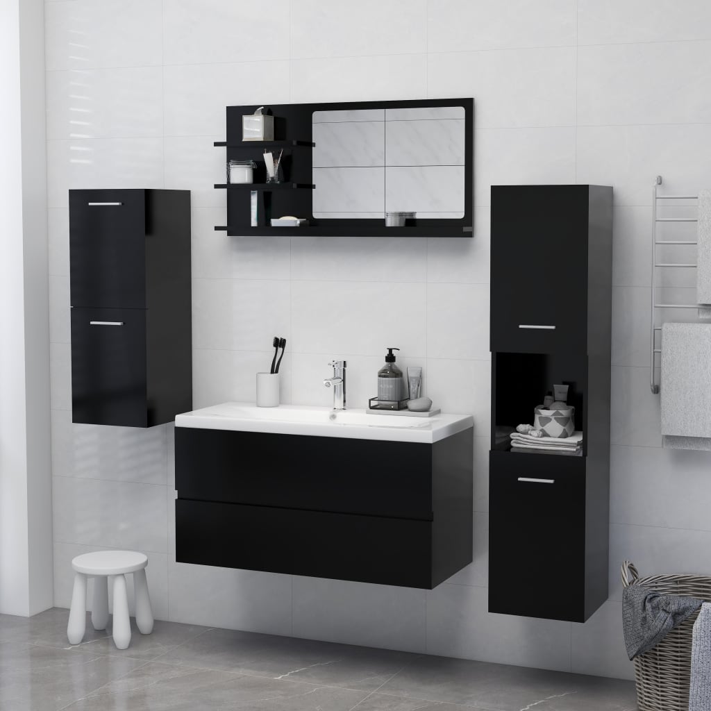 Bathroom Mirror Black 90x10.5x45 cm Engineered Wood - Newstart Furniture