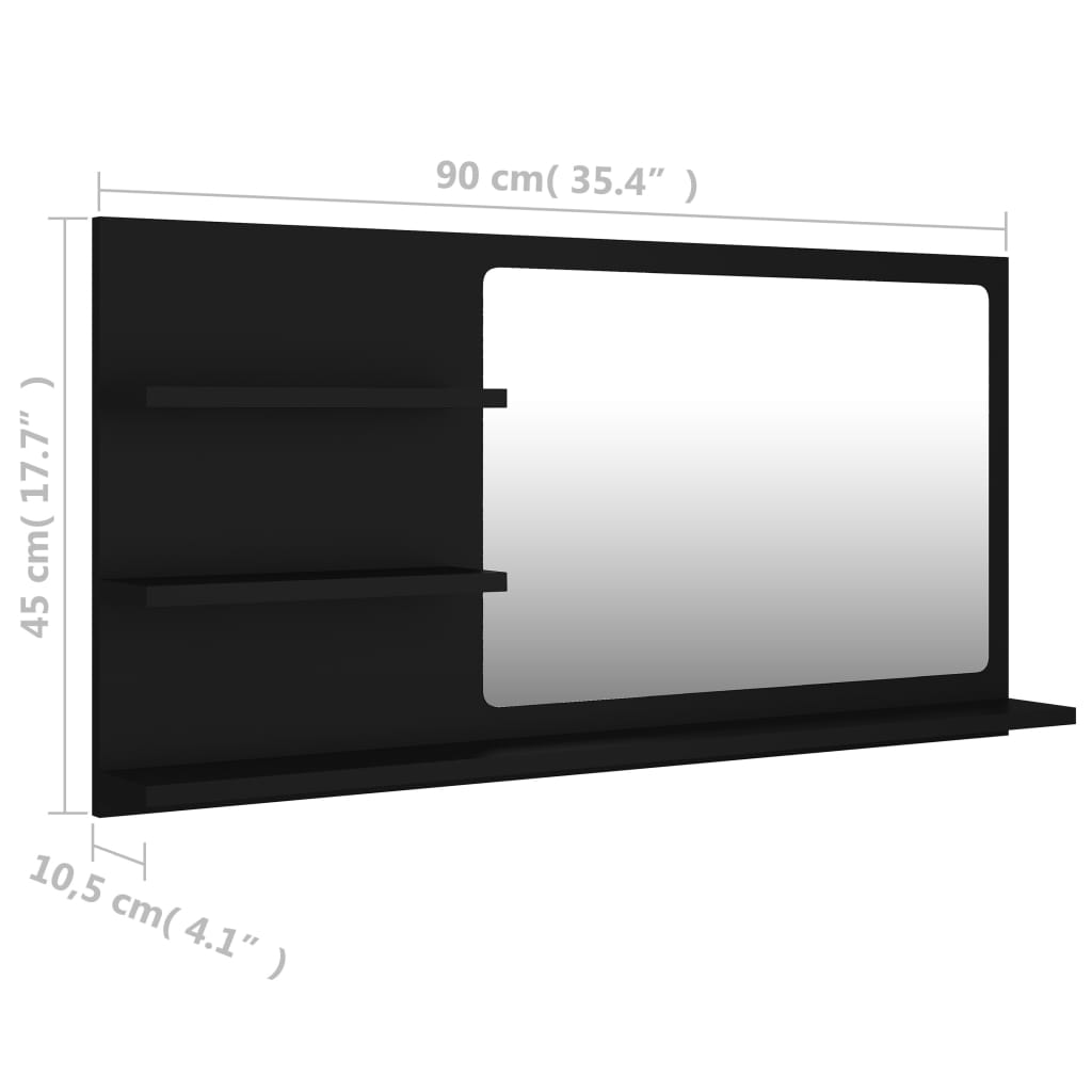 Bathroom Mirror Black 90x10.5x45 cm Engineered Wood - Newstart Furniture