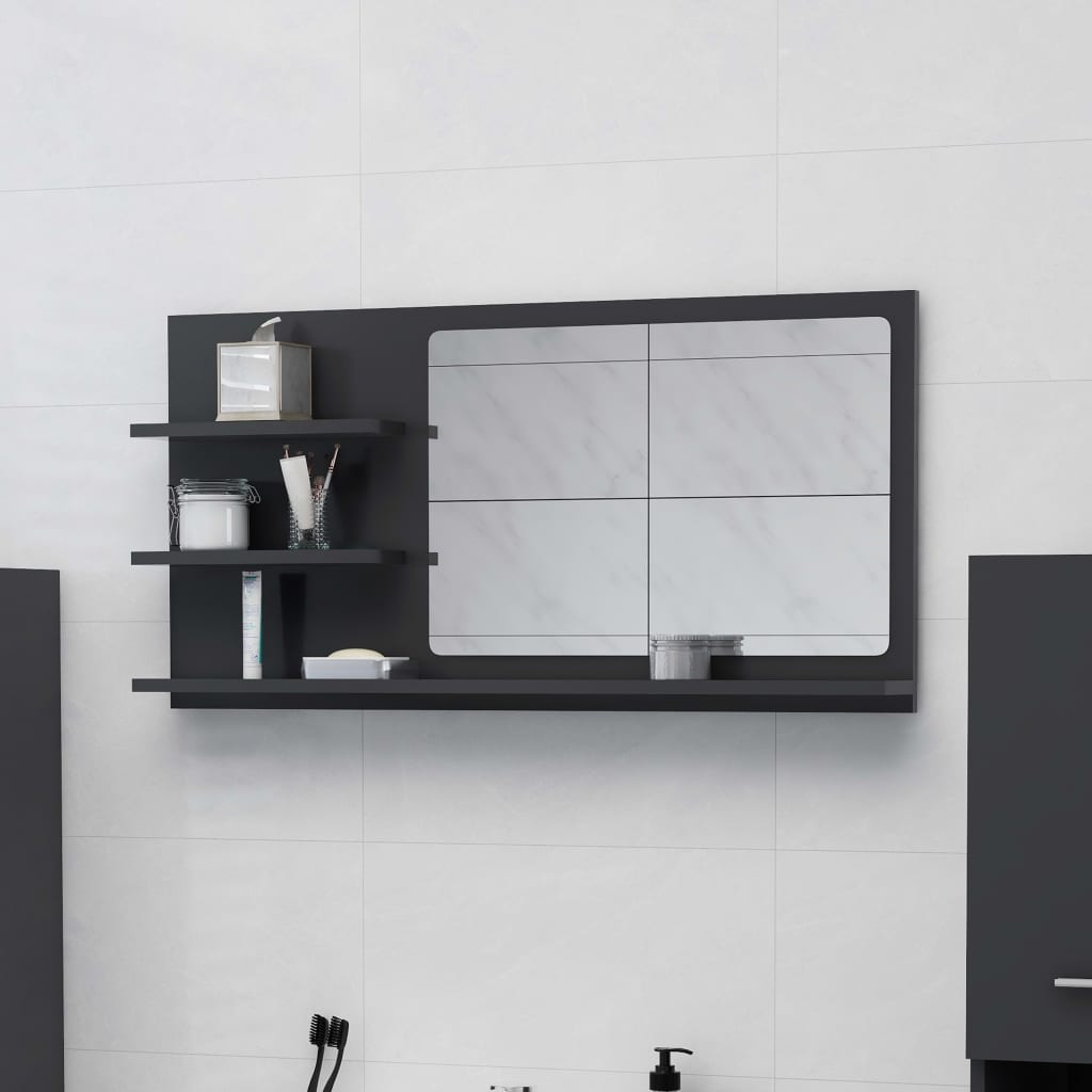 Bathroom Mirror Grey 90x10.5x45 cm Engineered Wood - Newstart Furniture
