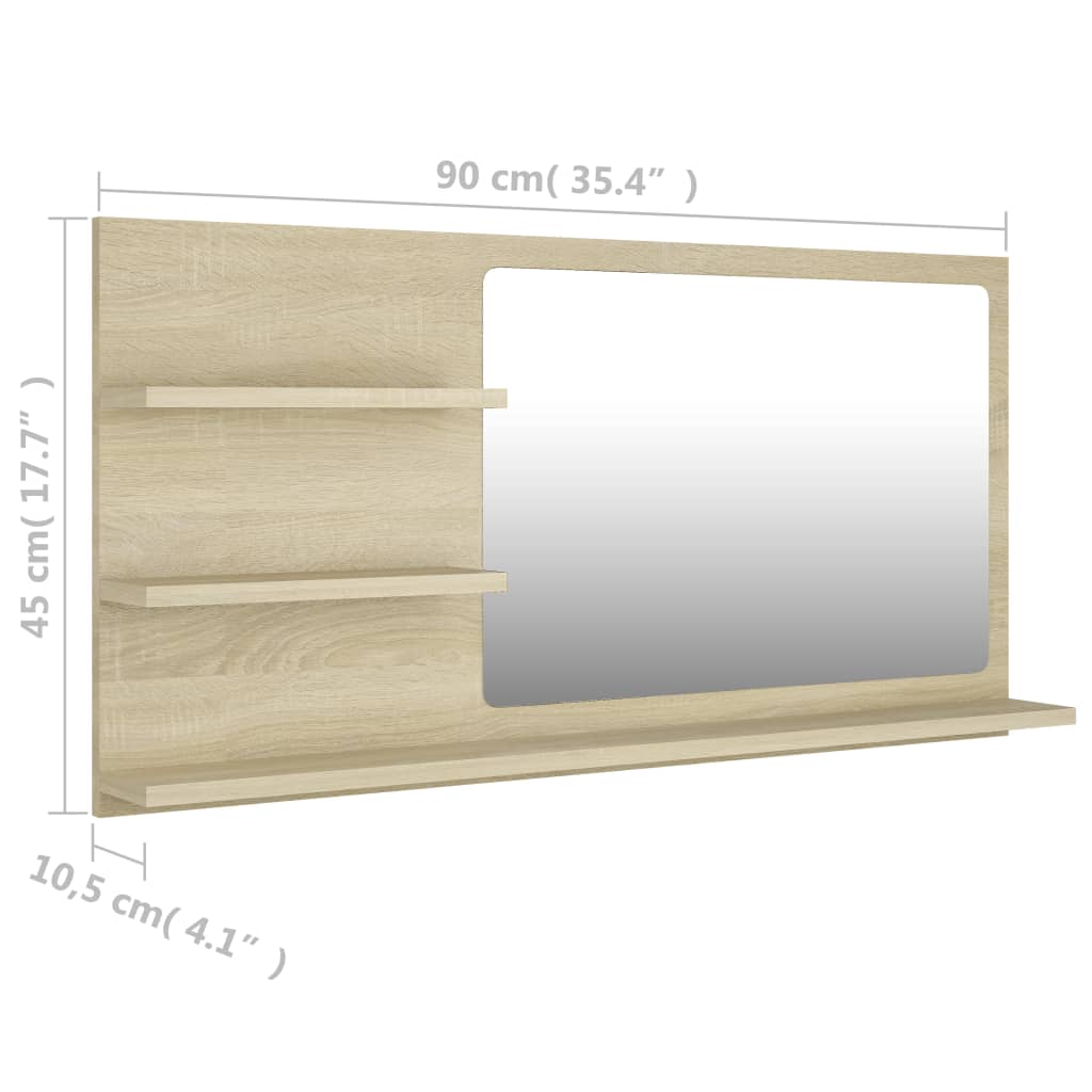 Bathroom Mirror Sonoma Oak 90x10.5x45 cm Engineered Wood - Newstart Furniture