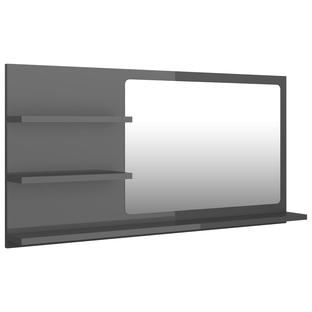 Bathroom Mirror High Gloss Grey 90x10.5x45 cm Engineered Wood - Newstart Furniture