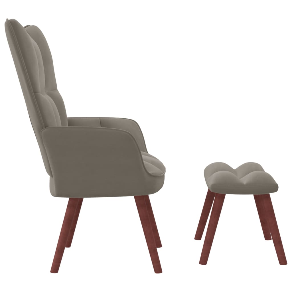 Relaxing Chair with a Stool Light Grey Velvet - Newstart Furniture