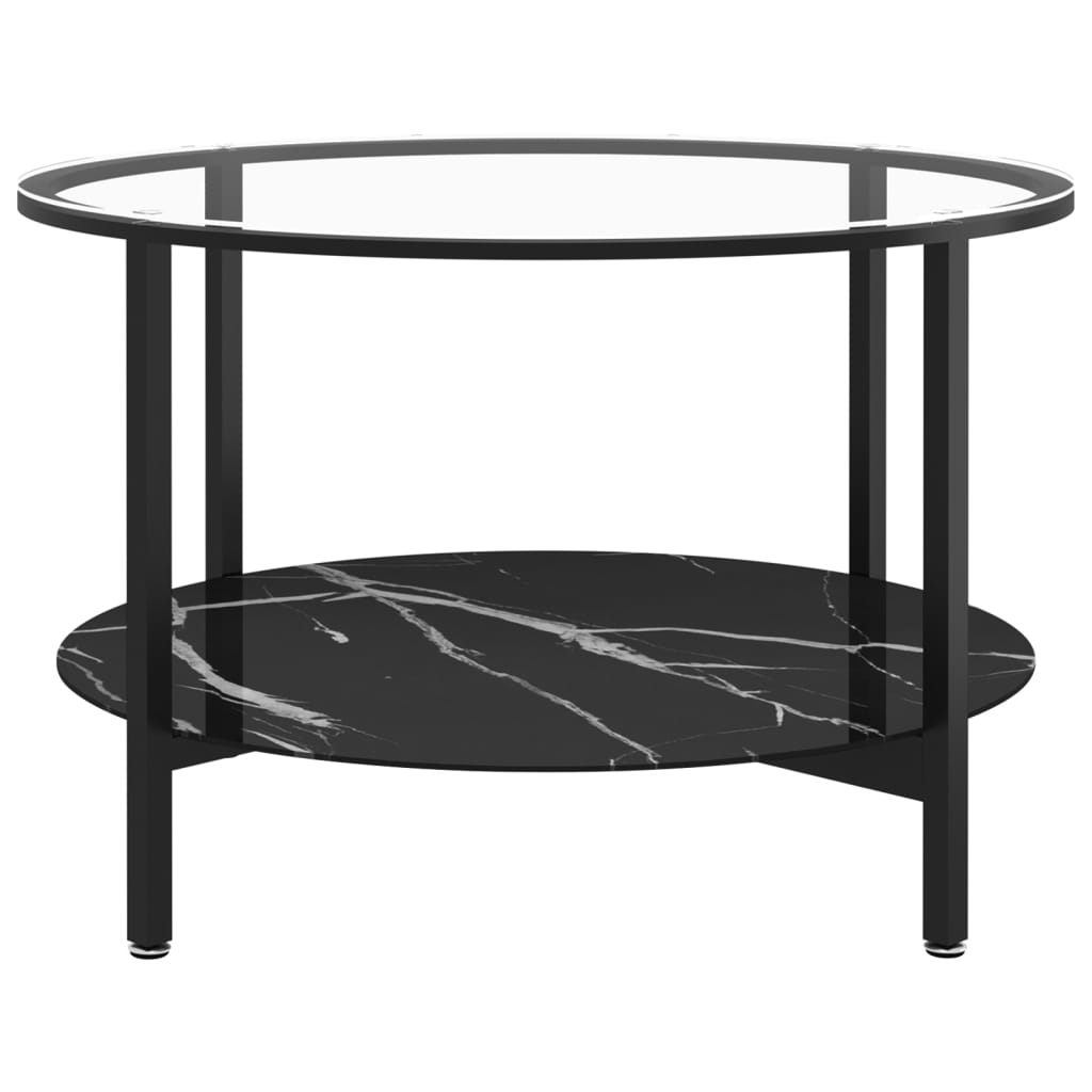 Tea Table Black and Black Marble 70 cm Tempered Glass - Newstart Furniture