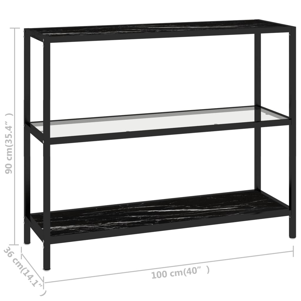Console Table Transparent and Black Marble 100x36x90 cm Tempered Glass - Newstart Furniture