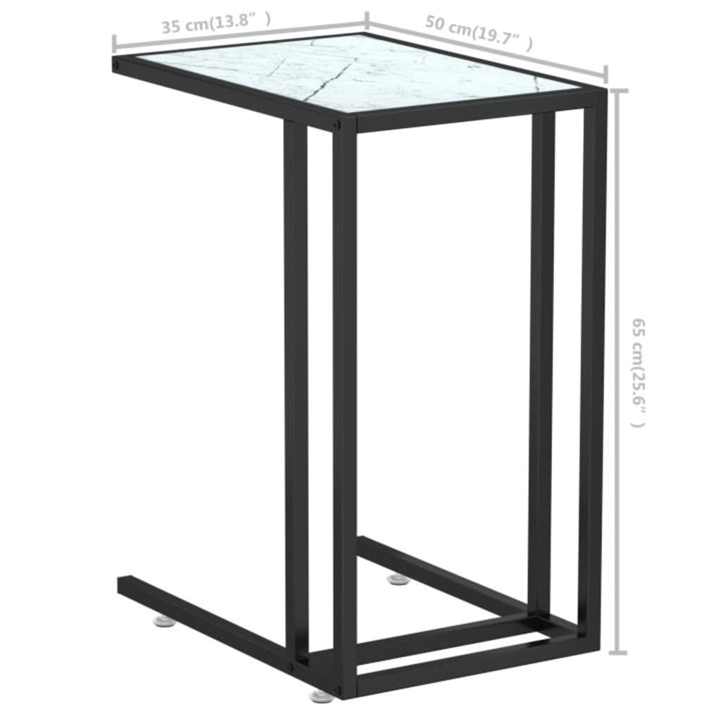 Computer Side Table White Marble 50x35x65 cm Tempered Glass - Newstart Furniture