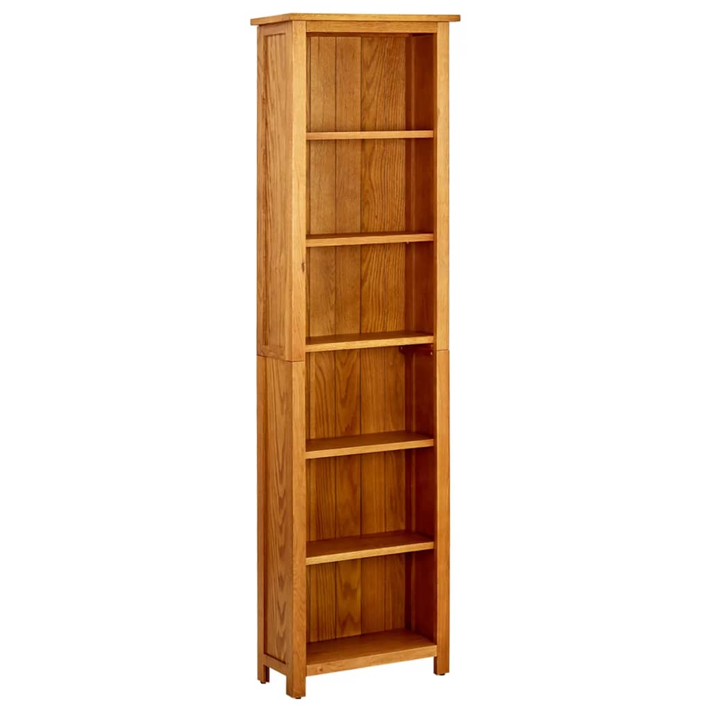 6-Tier Bookcase 52x22x180 cm Solid Oak Wood - Newstart Furniture