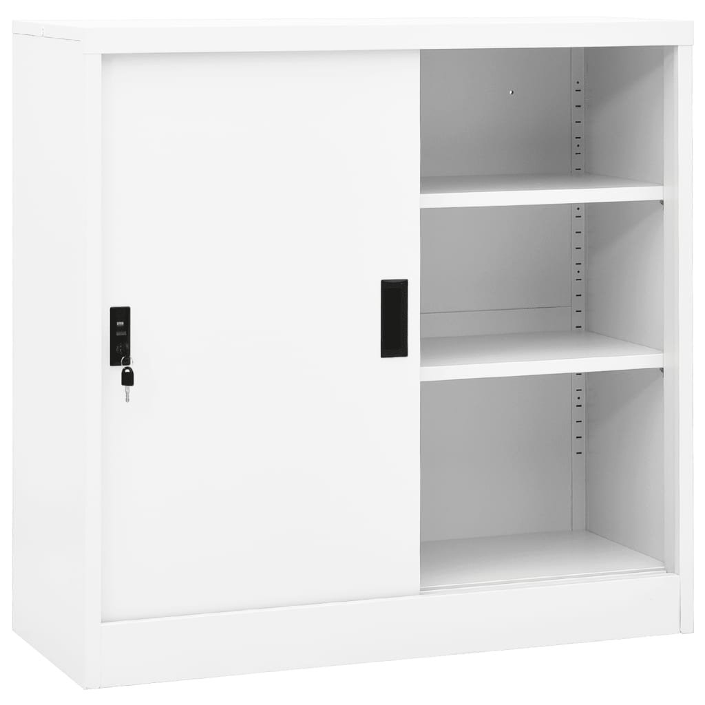 Office Cabinet with Sliding Door White 90x40x90 cm Steel - Newstart Furniture