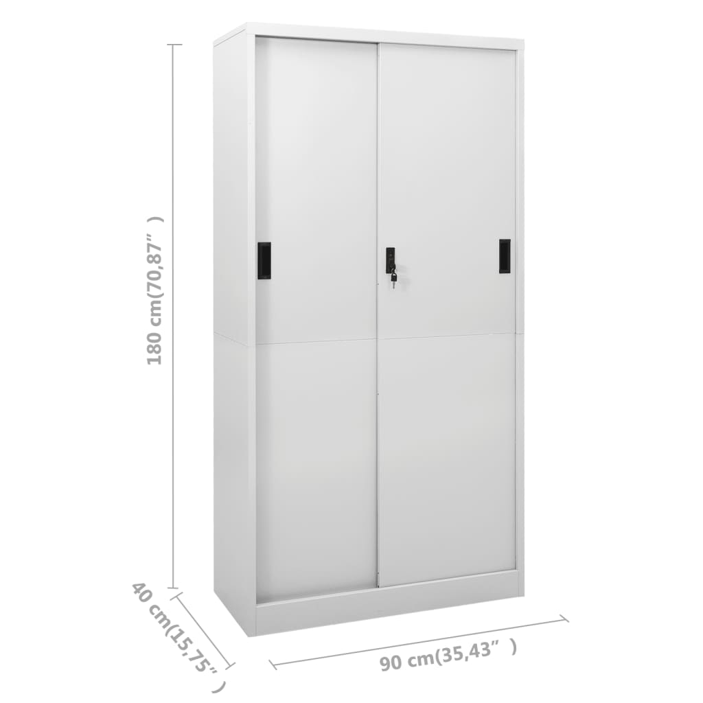 Office Cabinet with Sliding Door Light Grey 90x40x180 cm Steel - Newstart Furniture