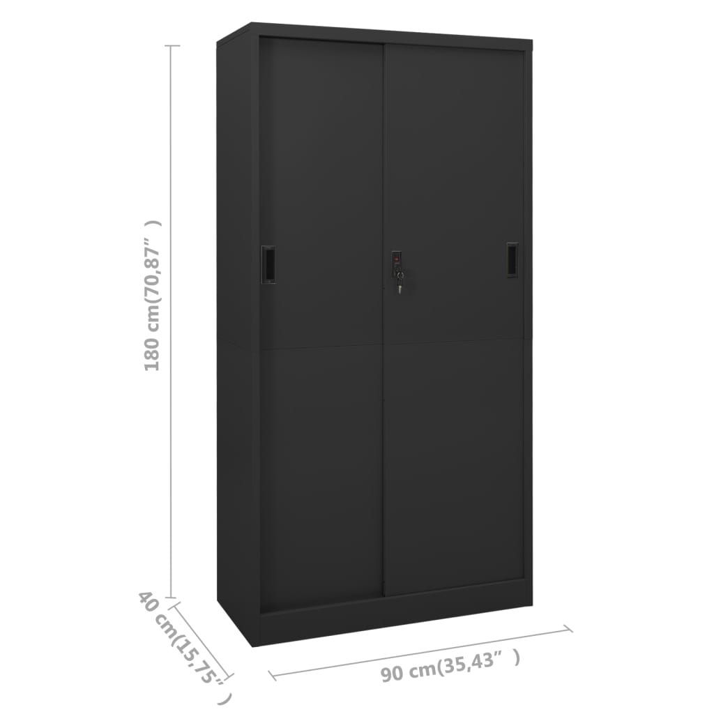 Office Cabinet with Sliding Door Anthracite 90x40x180 cm Steel - Newstart Furniture