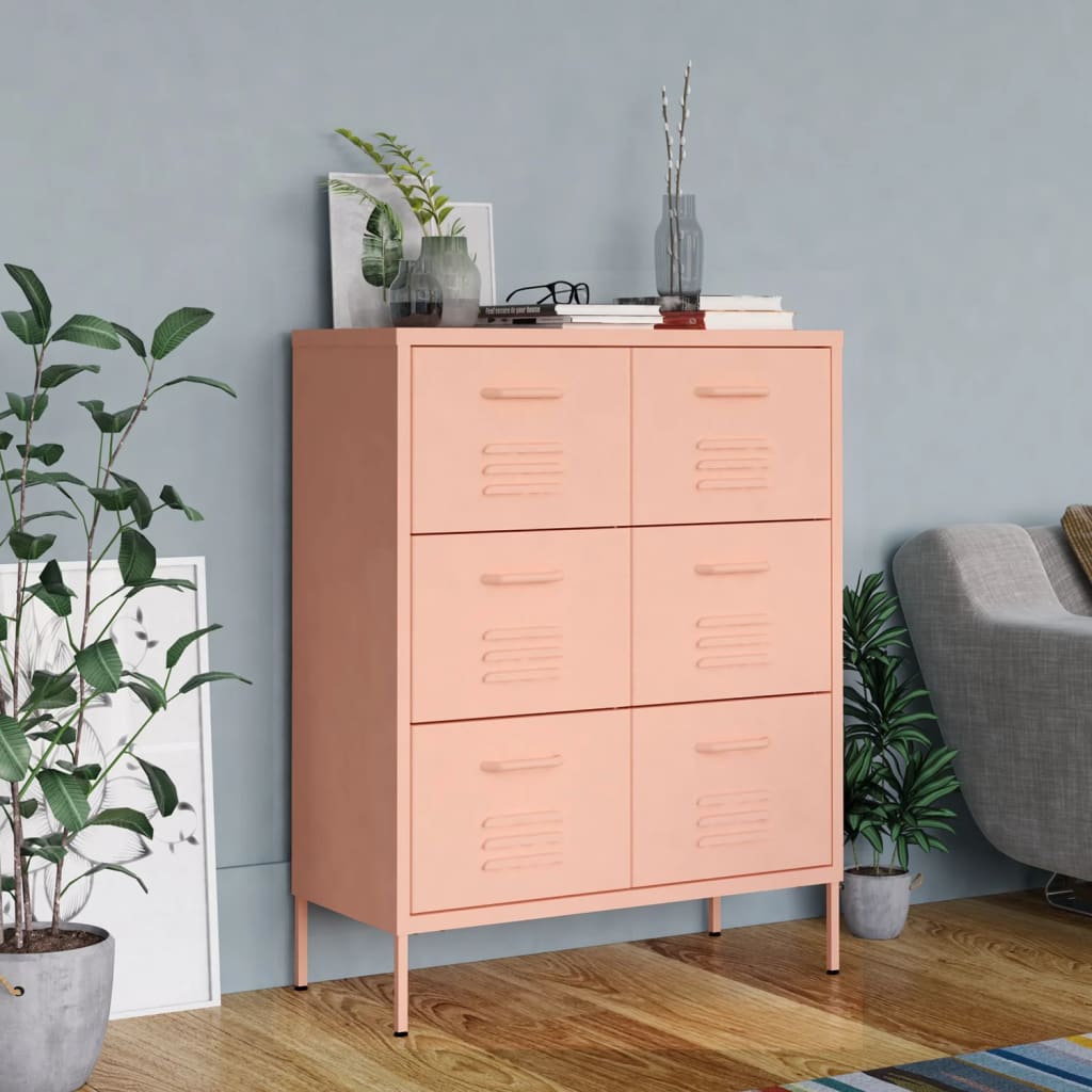 Drawer Cabinet Pink 80x35x101.5 cm Steel - Newstart Furniture