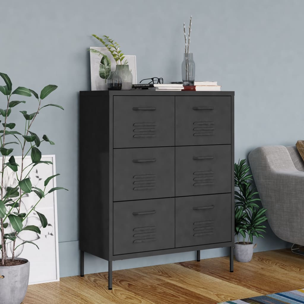 Drawer Cabinet Anthracite 80x35x101.5 cm Steel - Newstart Furniture
