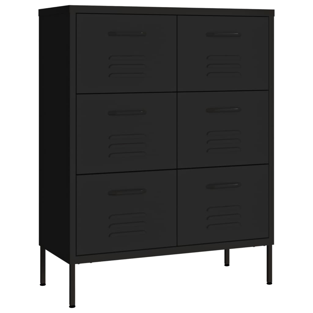 Drawer Cabinet Black 80x35x101.5 cm Steel - Newstart Furniture
