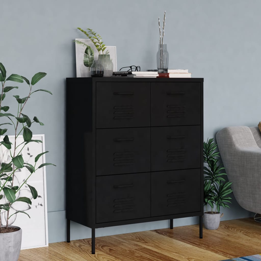 Drawer Cabinet Black 80x35x101.5 cm Steel - Newstart Furniture