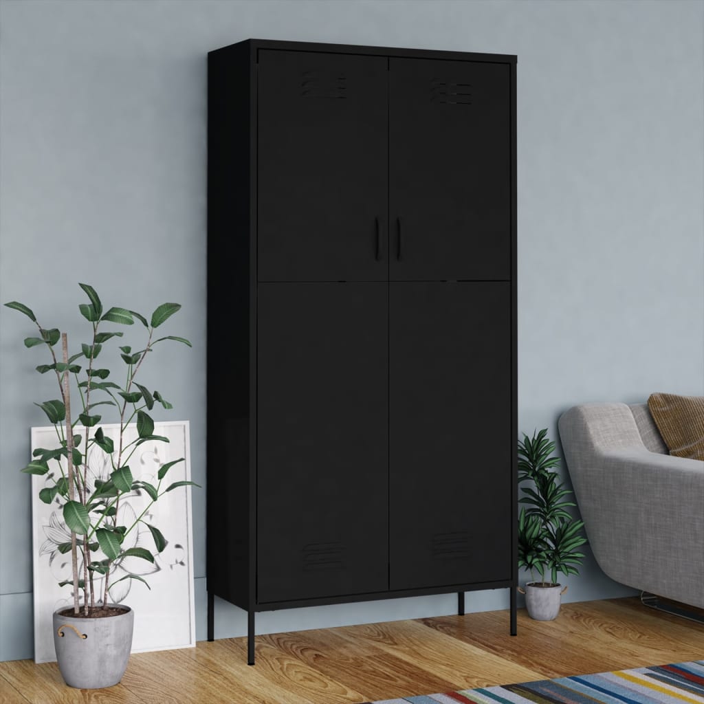 Wardrobe Black 90x50x180 cm Steel - Newstart Furniture