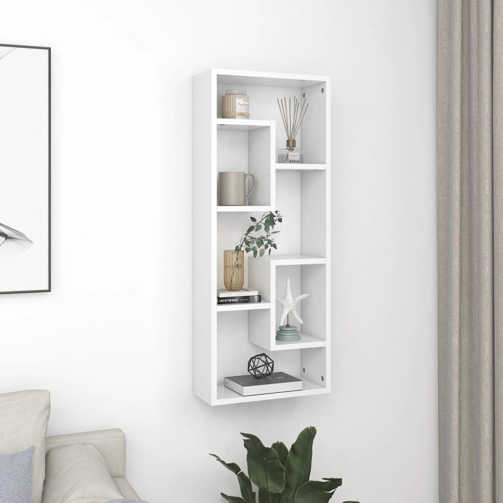 Wall Shelf White 36x16x90 cm Engineered Wood - Newstart Furniture