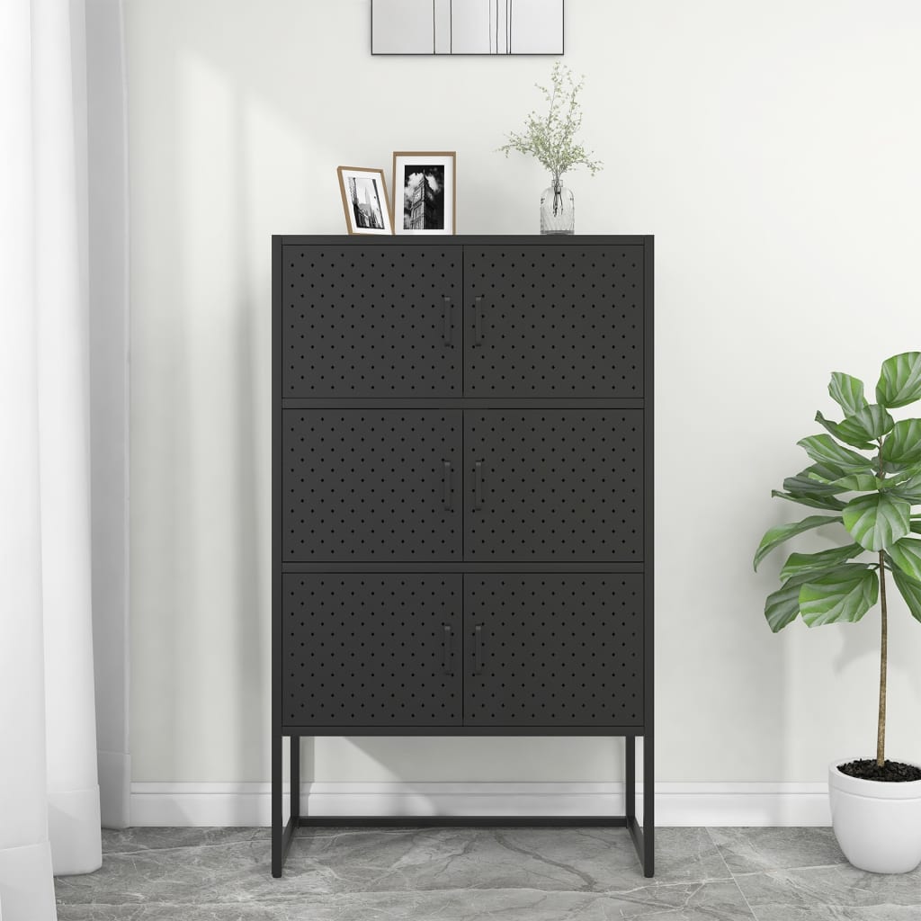 Highboard Black 80x35x135 cm Steel - Newstart Furniture