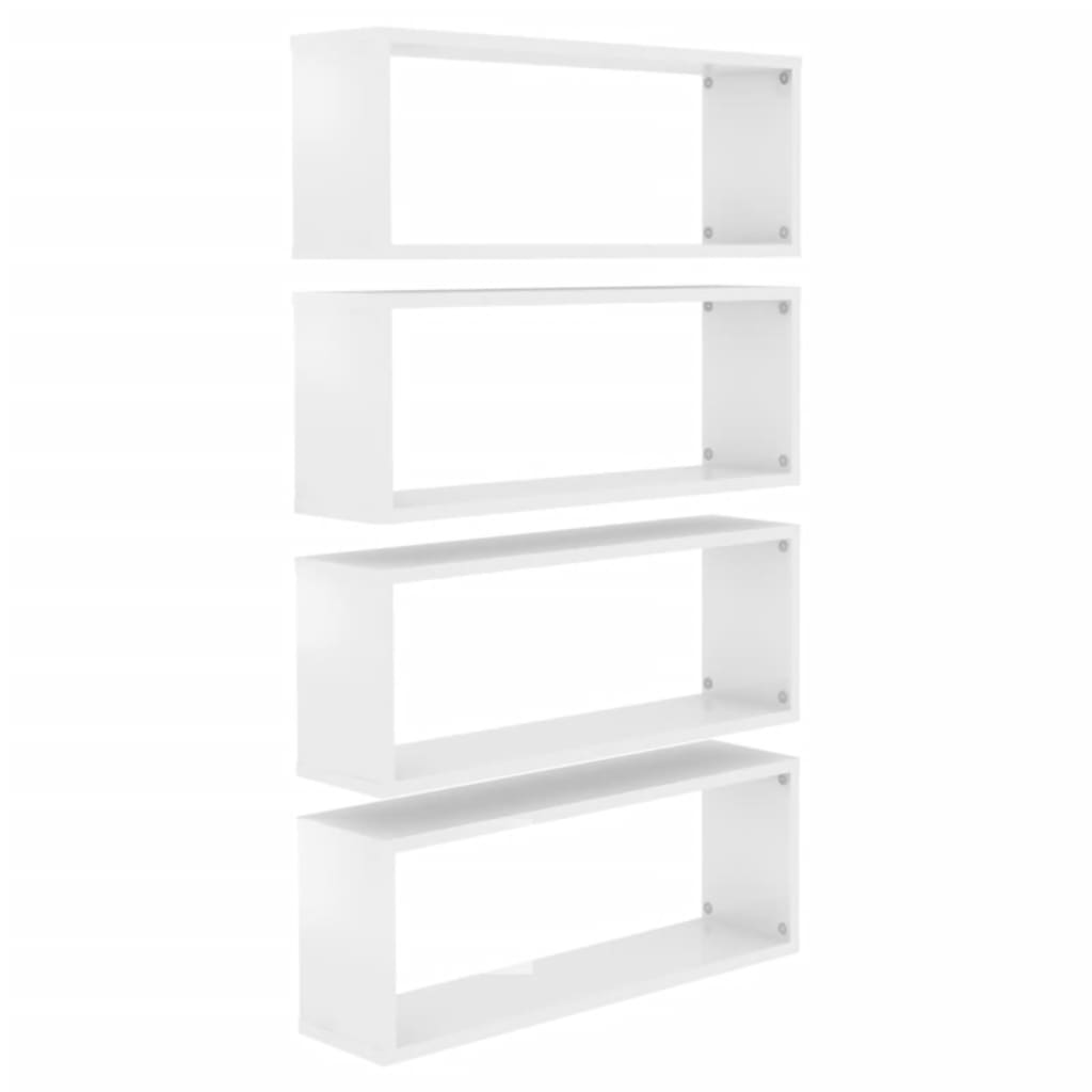 Wall Cube Shelves 4 pcs High Gloss White 60x15x23 cm Engineered Wood - Newstart Furniture