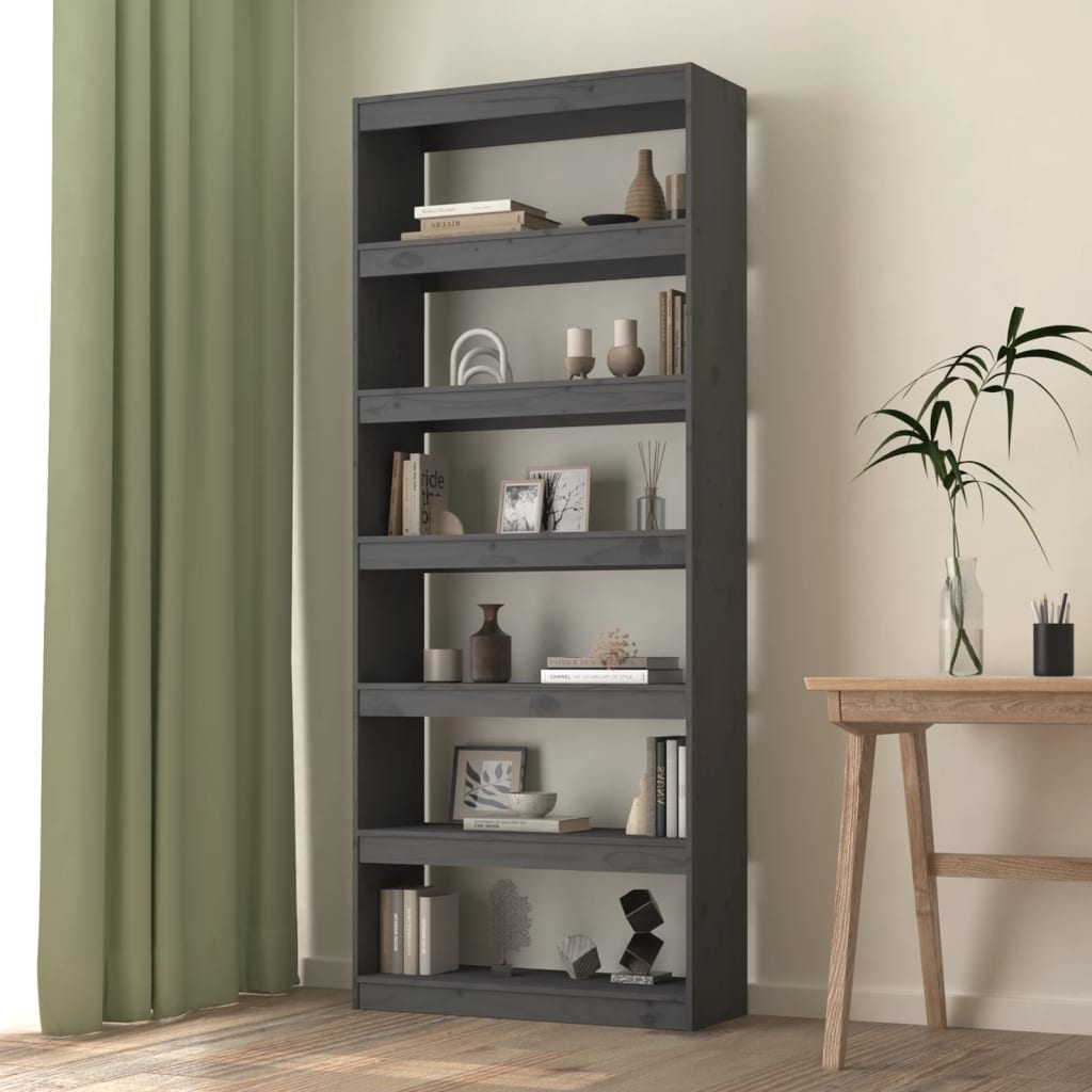 Book Cabinet/Room Divider Grey 80x30x199.5 cm Solid Wood Pine - Newstart Furniture